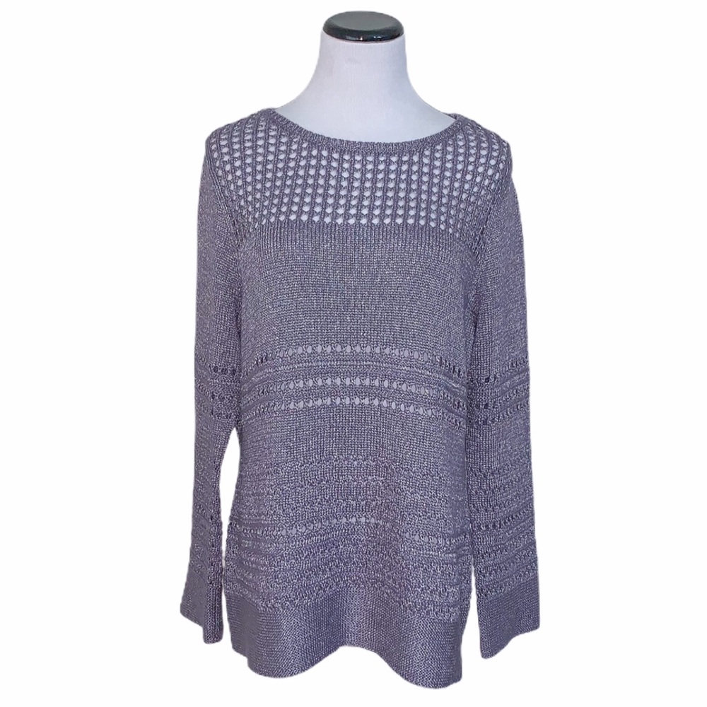 Chico’s lavender crochet sweater top. Large